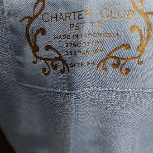 Charter Club Coastal Blue Greenich Hoodie with Blue and Gold Buttons Size PLarge - Picture 8 of 8